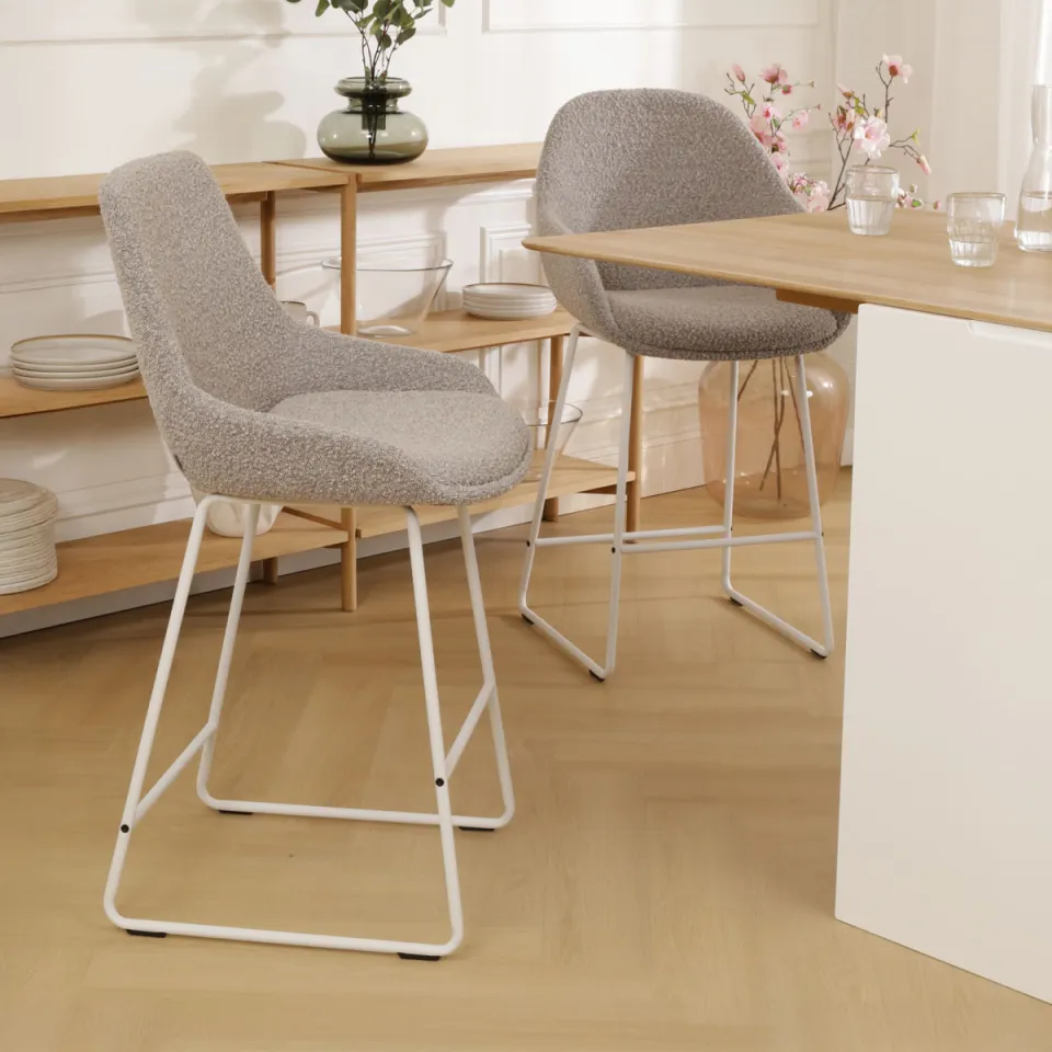 Nolon Nino-Isa barkruk bouclé taupe - wit onderstel - 75 cm, foto 2