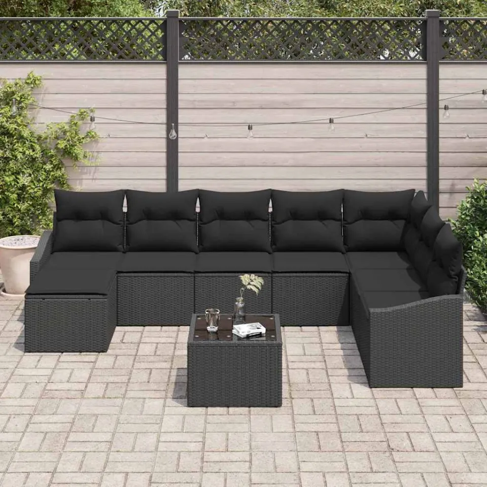 vidaXL Bankstel 9 st Zwart poly rattan