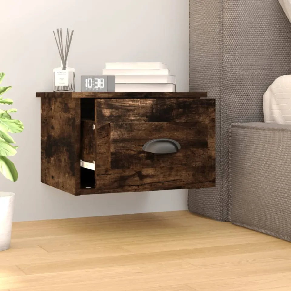 vidaXL Nachtkastje wandgemonteerd 41,5x36x28 cm gerookt eikenkleurig Bruin