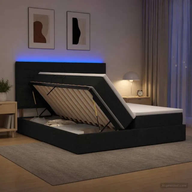 vidaXL LED Opslagbed met Matras Zwart 200 x 200 cm Stof