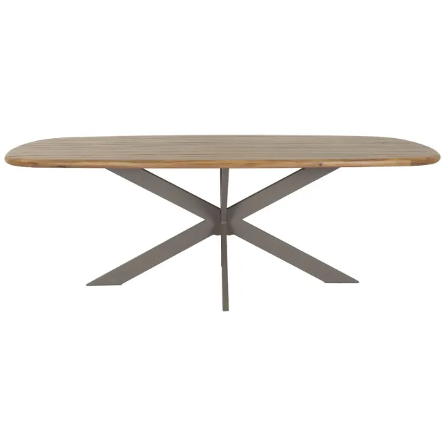 DÉJA Living DÉJA Tuintafel Modena - Deens Ovaal, Naturel Acaciahout & Taupe Metaal - 220x110x77cm, Design Tafel voor 4-6 Personen, Weerbestendig & Duurzaam