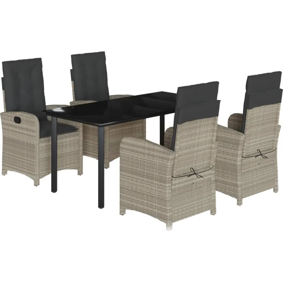 vidaXL 5-delige Tuinset met kussens poly rattan lichtgrijs