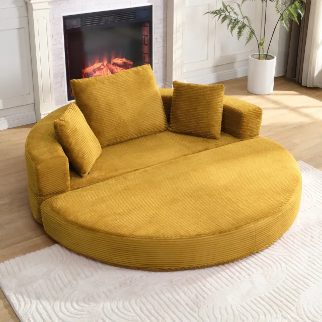OKWISH Slaapbank 173 x 176 cm - Opvouwbare 2-in-1 Bedbank Met 3 Kussens - Ruimtebesparend Voor Appartement En Logeerkamer - Stof - Geel