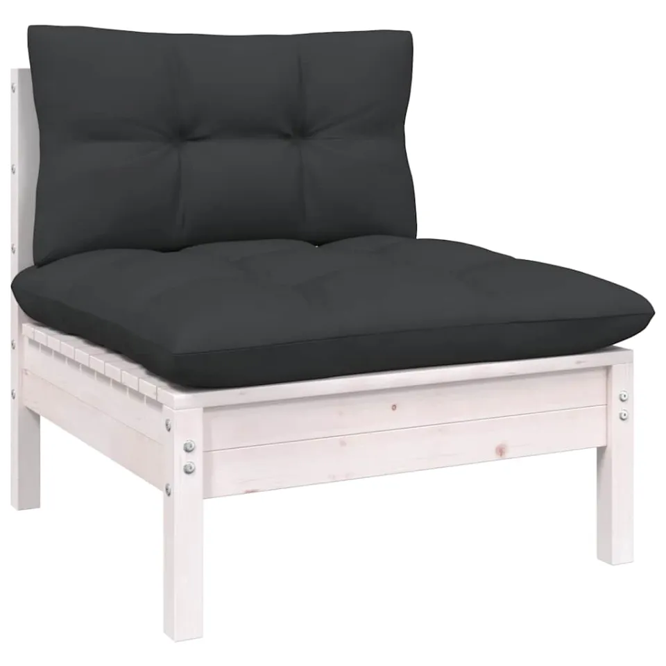 vidaXL 5-delige Loungeset met kussens massief grenenhout wit, foto 3