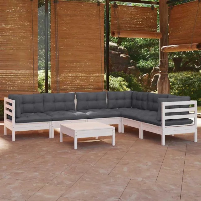 vidaXL 7-delige Loungeset met kussens massief grenenhout wit, foto 2