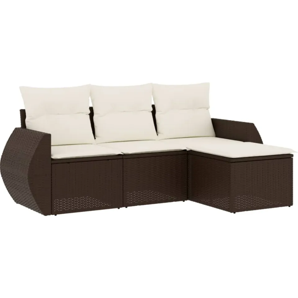 vidaXL 4-delige Loungeset met kussens poly rattan bruin, foto 3