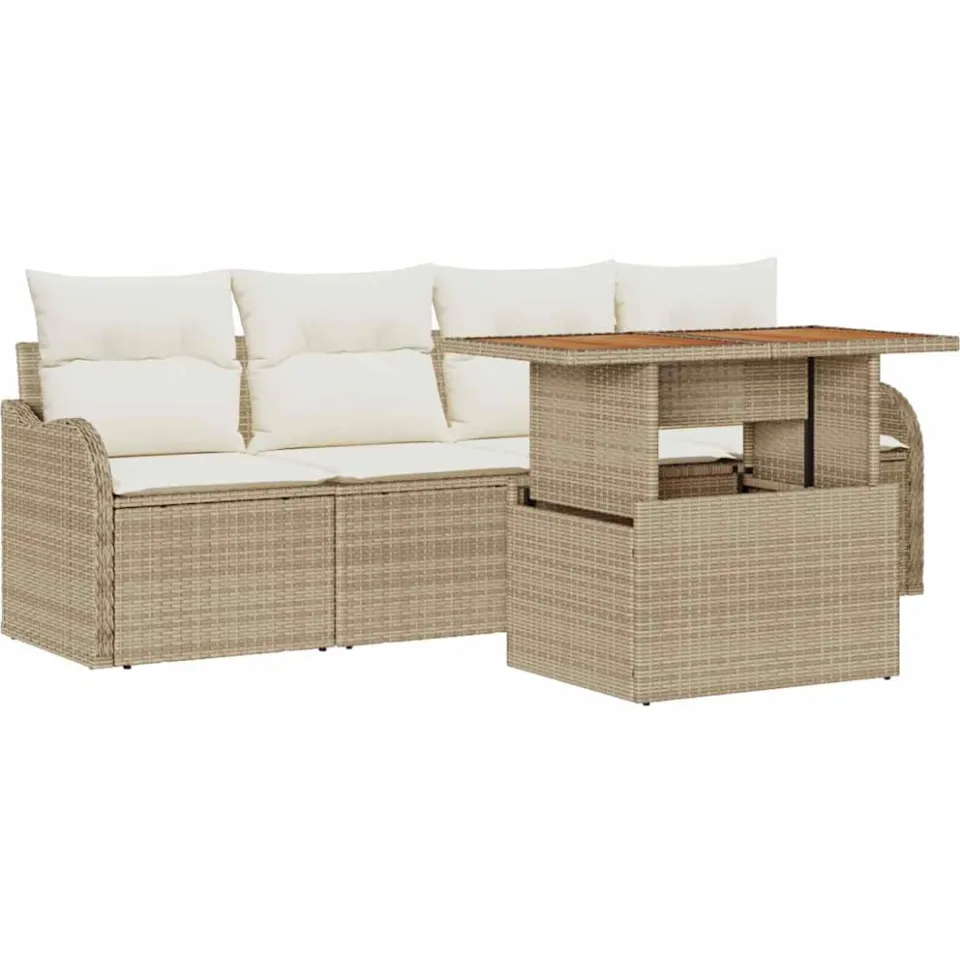 vidaXL Tuinbankenset 5 st Beige poly rattan
