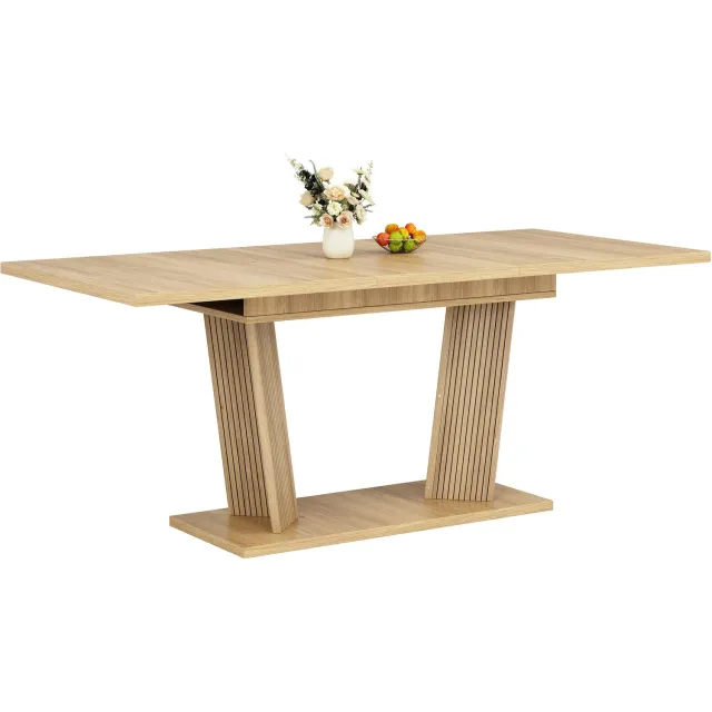 SONNENH Uitschuifbare eettafel - 120 tot 160 cm - Dubbele geribde steun - Natuurlijke houtlook