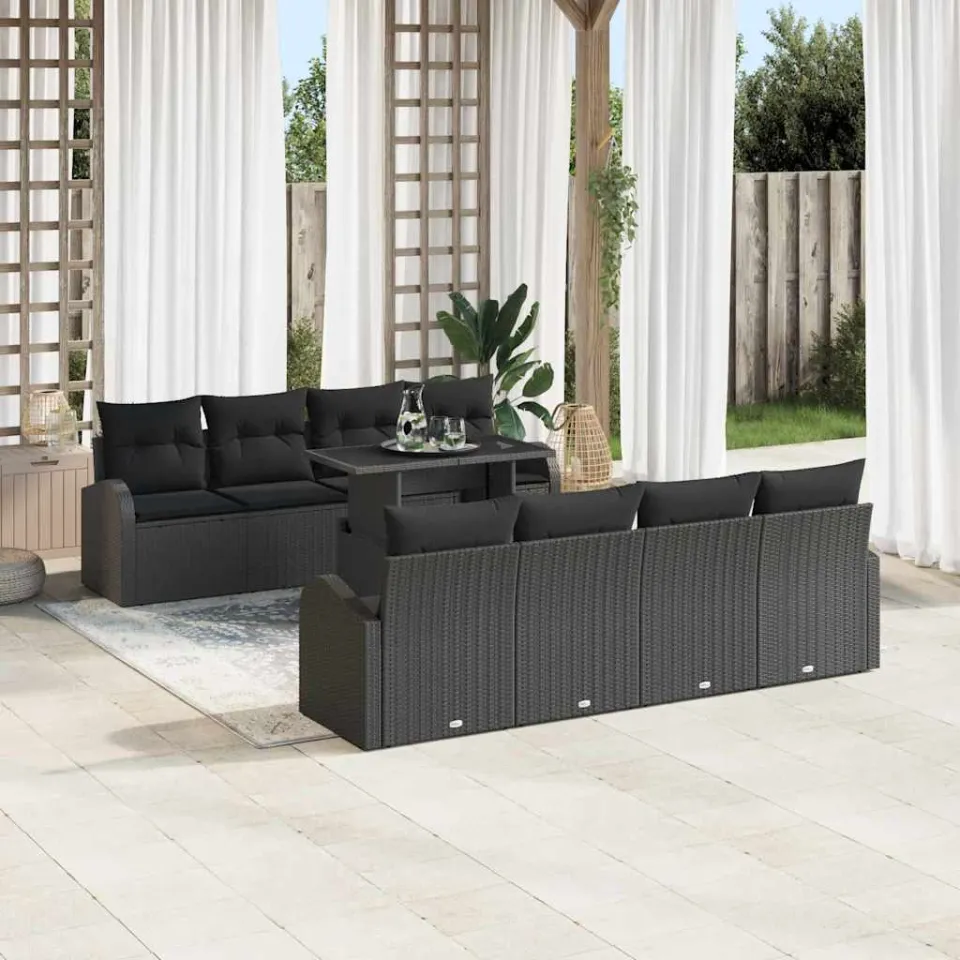 vidaXL Tuin Sofa Set 9 st Zwart poly rattan, foto 3