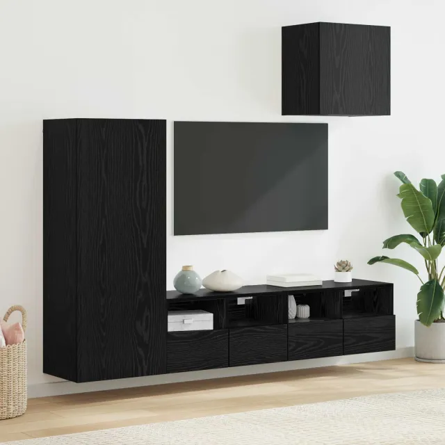 vidaXL TV Wandmeubels 4 st Zwart Eiken Bewerkt hout, foto 2