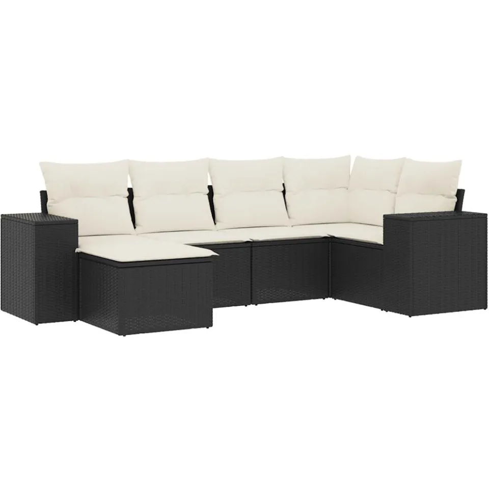 vidaXL 6-delige Loungeset met kussens poly rattan zwart