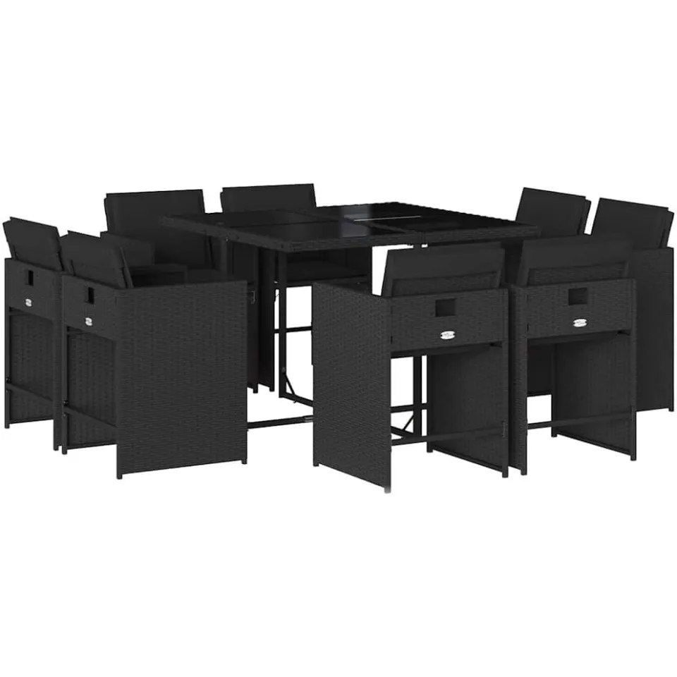 vidaXL 9-delige Tuinset poly rattan zwart
