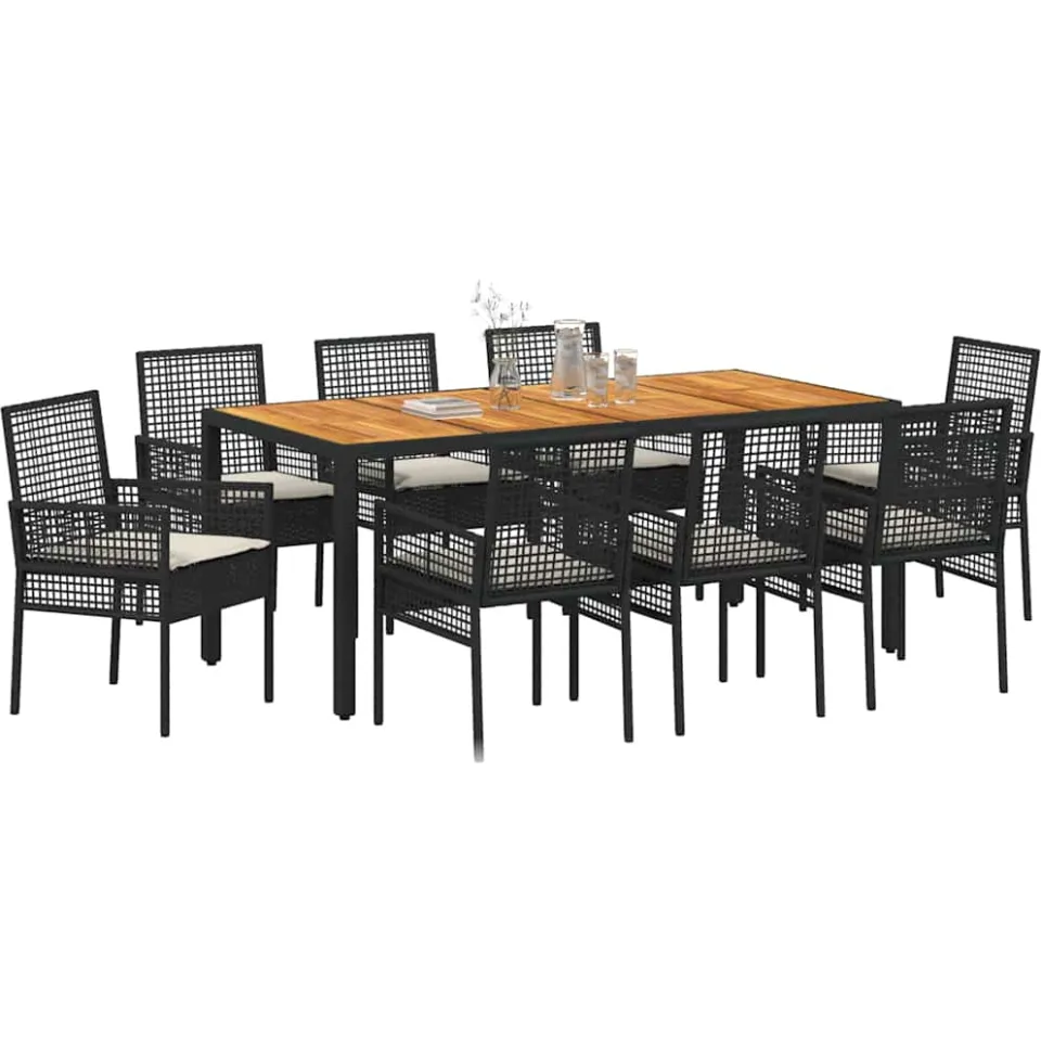vidaXL Tuin eettafelset 9 st Zwart poly rattan, foto 2