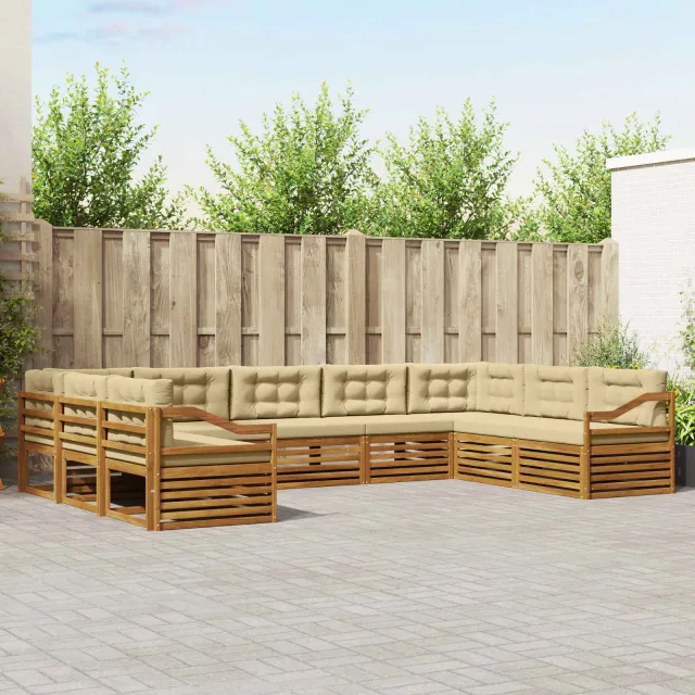 vidaXL Buiten bankenset 9 st 9-zits Natuurlijk en Beige