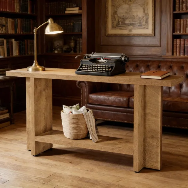 HAUSS SPOLE Consoletafel - Dubbele Opbergruimte Met 2 Niveaus - Voor Hal Woonkamer Of Achter Bank - MDF - 150x30x80 Cm - Bruin