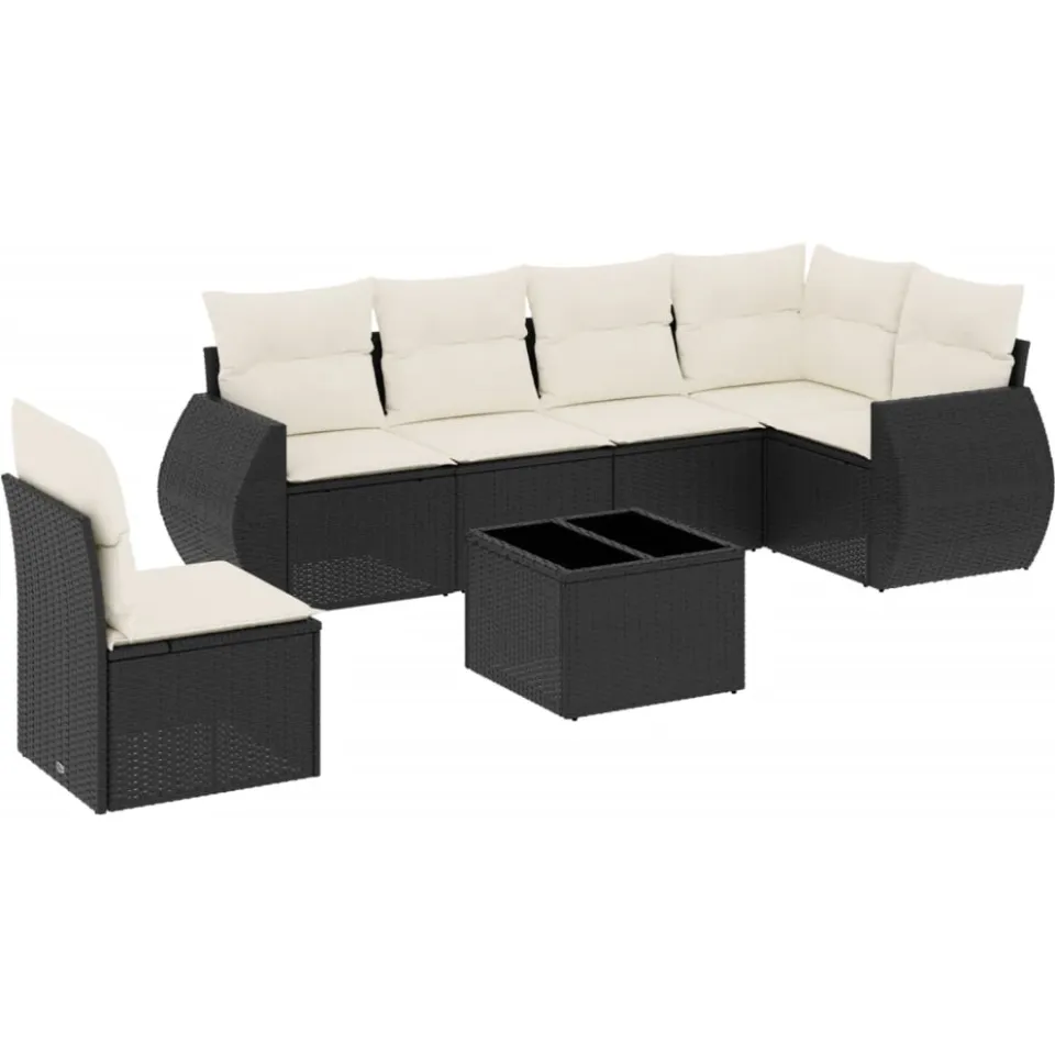 vidaXL 7-delige Loungeset met kussens poly rattan zwart