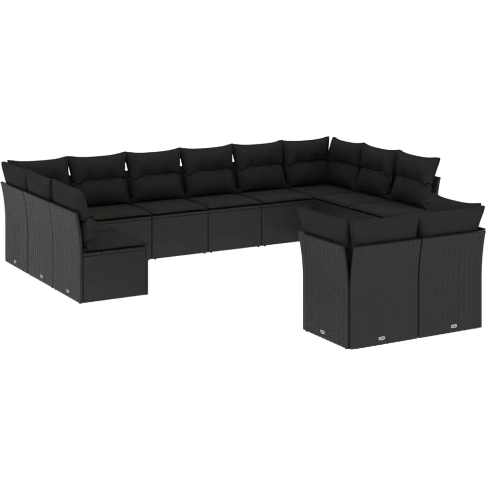 vidaXL 12-delige Loungeset met kussens poly rattan zwart, foto 3
