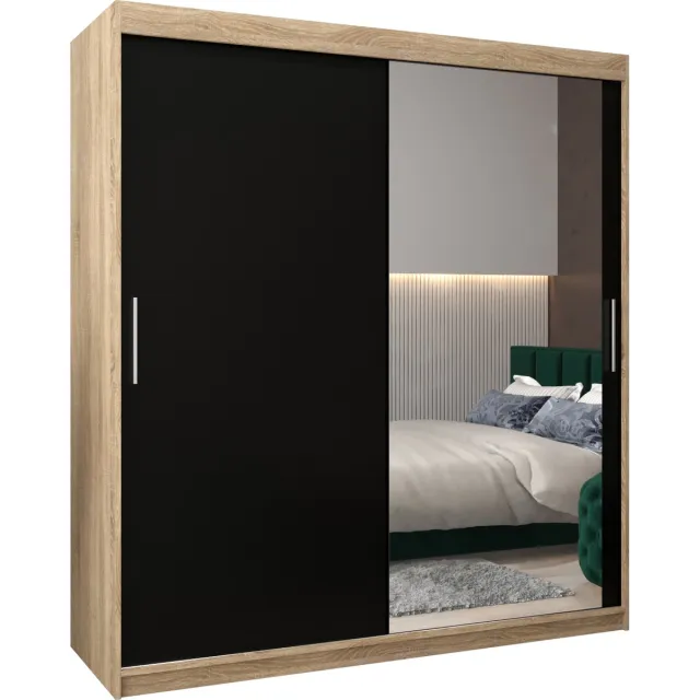 InspireME Kledingkast met 2 schuifdeuren, Modern-stijl, Kledingkast met planken (BxHxD): 180x200x62 - TORM II 180 Sonoma Eik + Zwart Mat