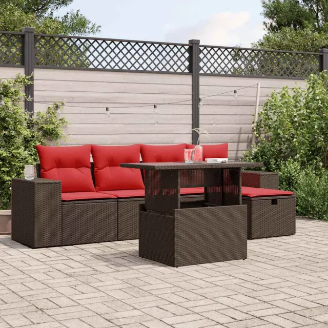 vidaXL 6-delige tuinbankset met kussens, bruin polyrotan, foto 2