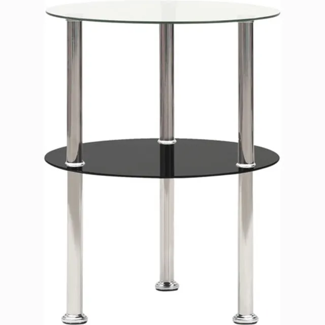vidaXL Bijzettafel - 2-laags - 38 - cm - gehard - glas - transparant - en - zwart transparant en zwart