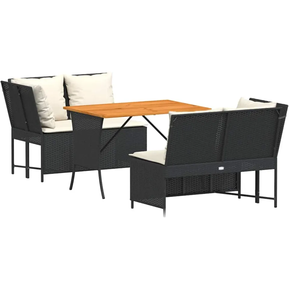 vidaXL 3-delige Loungeset met kussens poly rattan zwart, foto 3