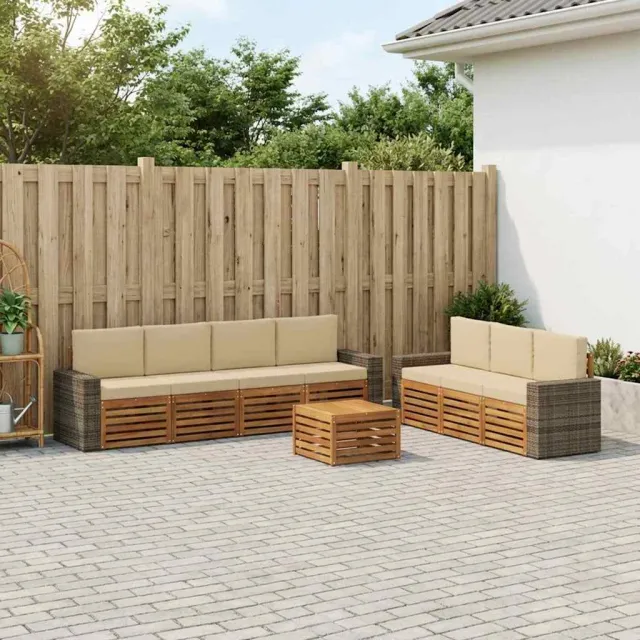 vidaXL Buiten bankenset 8 st 7-zits Natuurlijk en Beige Bruin