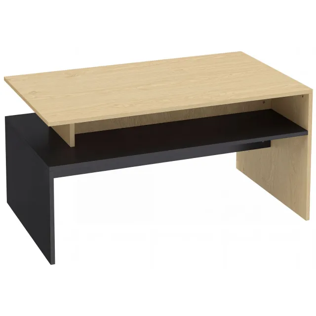 SONNENH Salontafel - Verspringende niveaus en opbergvak - 95 x 55 x 50 cm - Naturel houtlook/zwart