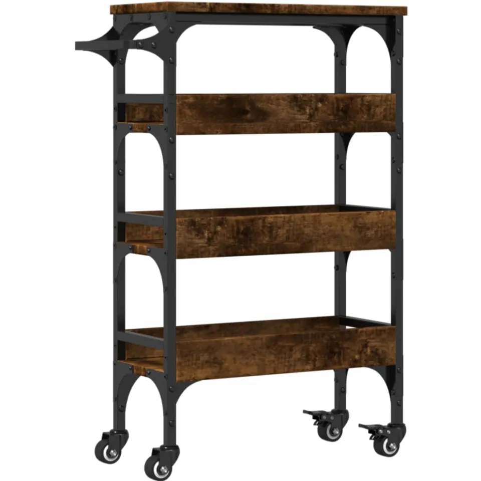 vidaXL Keukentrolley 53x20x76 cm bewerkt hout gerookt eikenkleurig Bruin