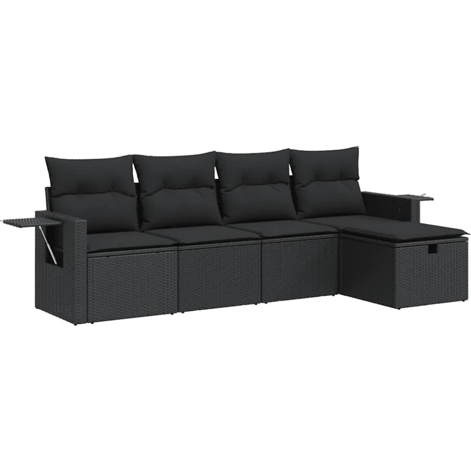 vidaXL 5-delige Loungeset met kussens poly rattan zwart, foto 3