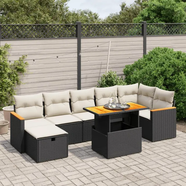 vidaXL 8-delige Loungeset met kussens poly rattan zwart, foto 2