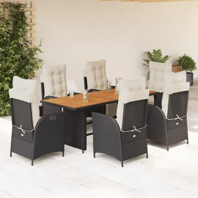 vidaXL 7-delige Tuinset met kussens poly rattan zwart, foto 2