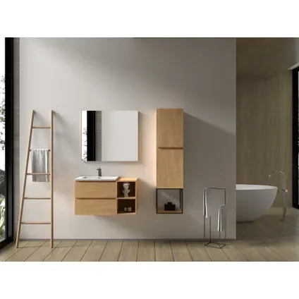 AquaVive - Praxis Eigen Merk Aquazuro Wastafelonderkast Napoli 60cm - Natuur Eik Houtlook - Met 2 Lades, foto 3
