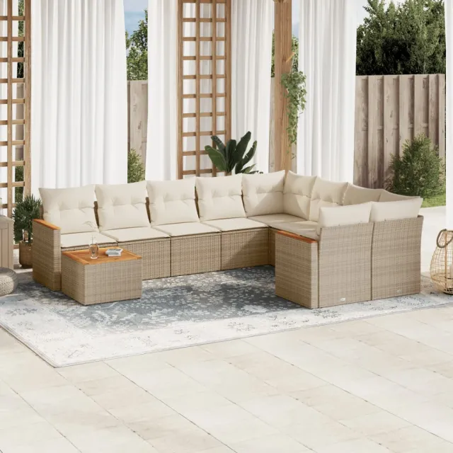 vidaXL 10-delige Loungeset met kussens poly rattan beige, foto 2
