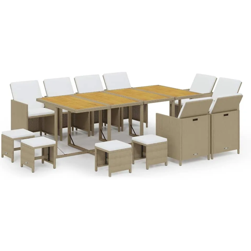 vidaXL 13-delige Tuinset met kussens poly rattan beige
