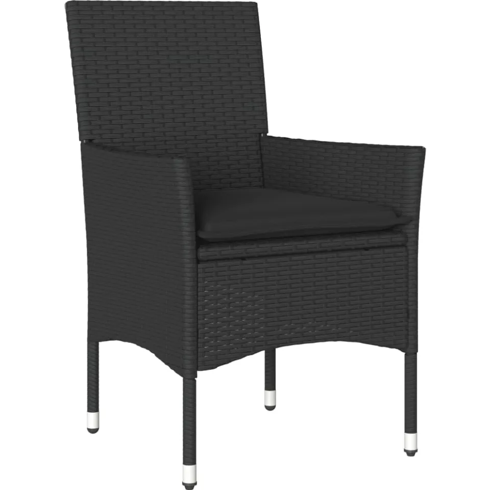 vidaXL 7-delige Tuinset met kussens poly rattan en acaciahout zwart