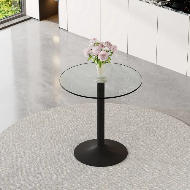 Wishdor Ronde Bartafel - Transparant Tafelblad En Stabiele Metalen Voet - Minimalistisch Ontwerp - Voor Woonruimte Of Horeca - Glas En Metaal - Zwart En Transparant - Diameter 89 Cm Hoogte 92 Cm Met 1 Cm Bladdikte Zwart, transparant