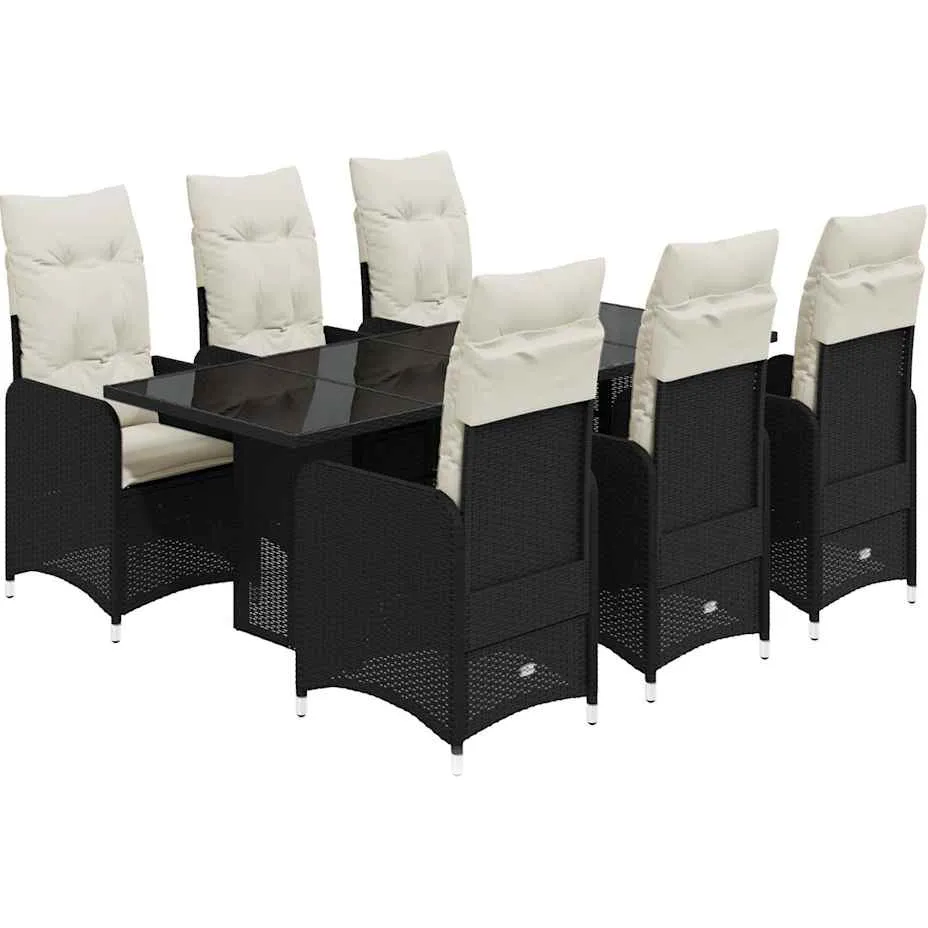 vidaXL 7-delige Bistroset met kussens poly rattan zwart