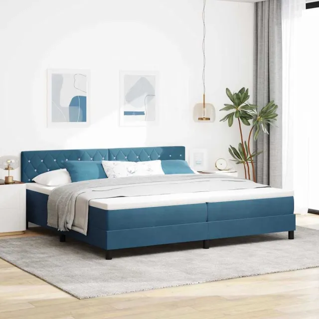vidaXL LED Box Spring Bed Donkerblauw 200 x 200 cm Fluweel