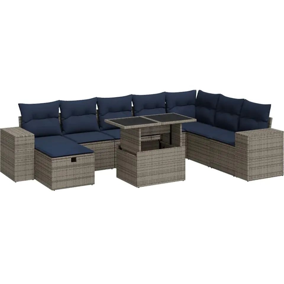 vidaXL 9-delige Loungeset met kussens poly rattan acacia bruin, foto 3
