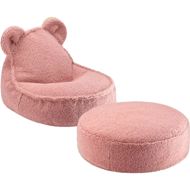 Wigiwama Teddy Bear Beanbag Chair/Zitzak met Ottoman - Guava Roze