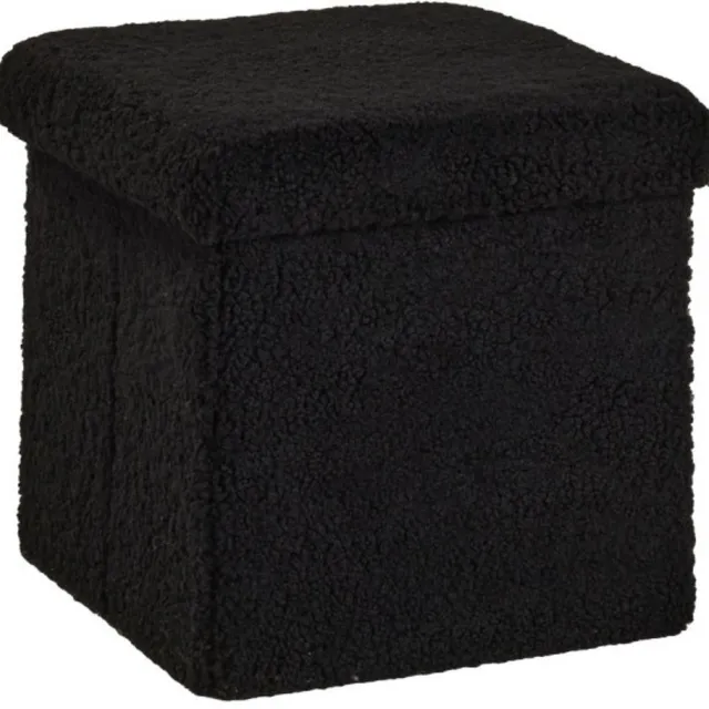 FACTORY Opvouwbare bouclé poef met opbergruimte, 38 x 38 x 38 cm, MATCHA Zwart