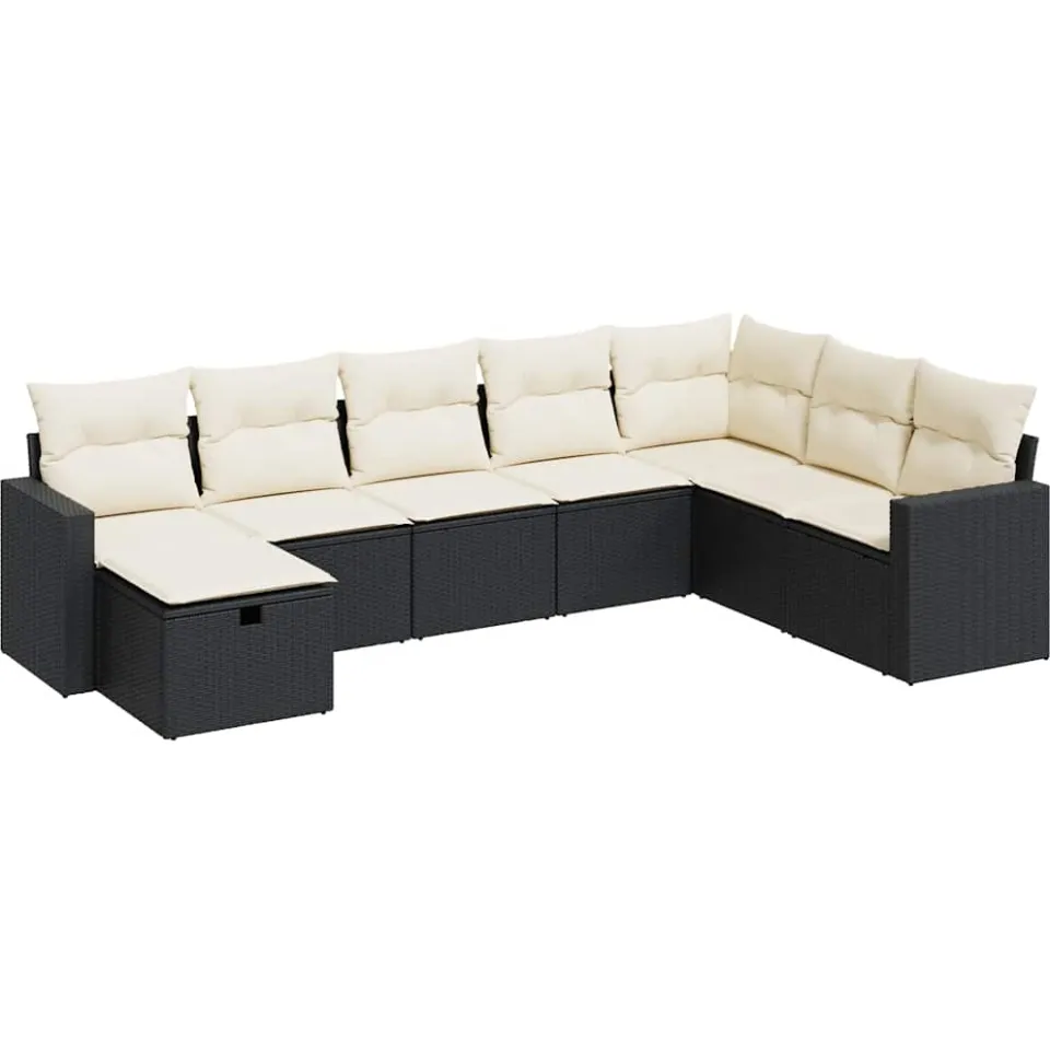 vidaXL 8-delige Loungeset met kussens poly rattan zwart, foto 3