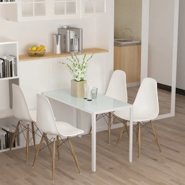 Wishdor Eettafel 120B x 60T x 75H cm, gehard glas blad met metalen frame, strak modern ontwerp voor 4 personen Wit