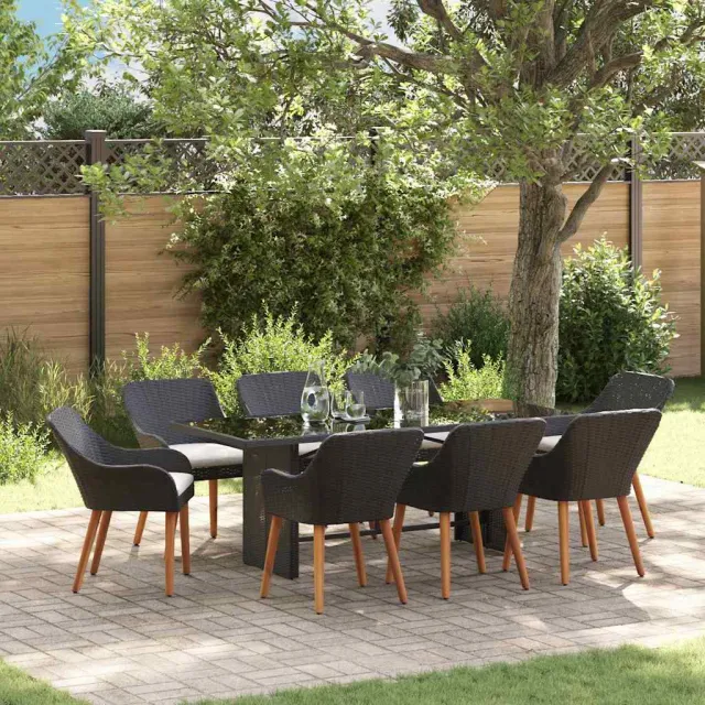 vidaXL Tuin eettafelset 9 st Zwart poly rattan, foto 2