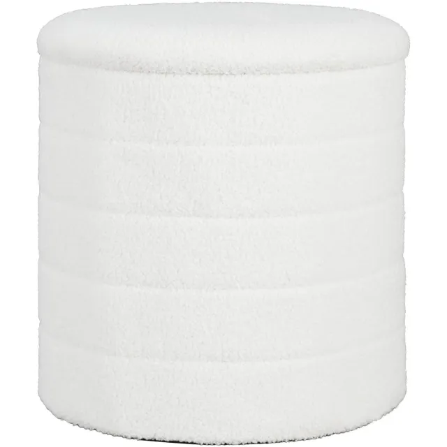 Marqs Poef Wit - Met opbergruimte - Rond - Hocker - Voetenbankje - Kruk - Teddyfleece - Tafelfunctie - Hoogte 43cm - Diameter 43cm