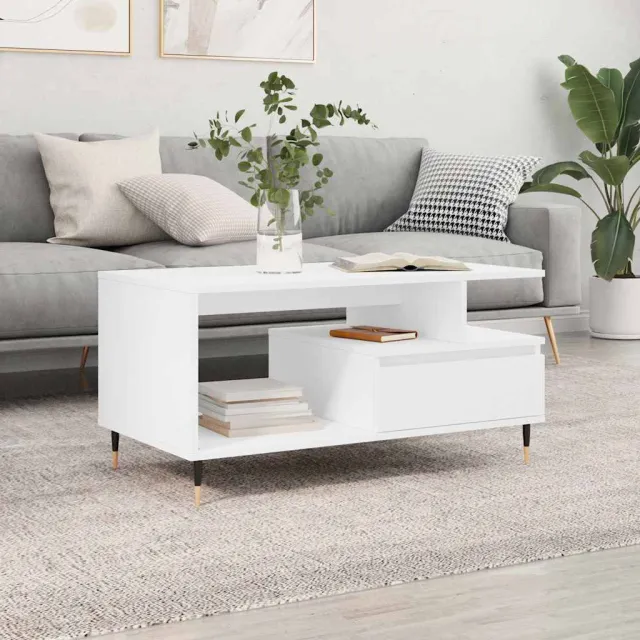 vidaXL Salontafel 90x49x45 cm bewerkt hout wit, foto 2