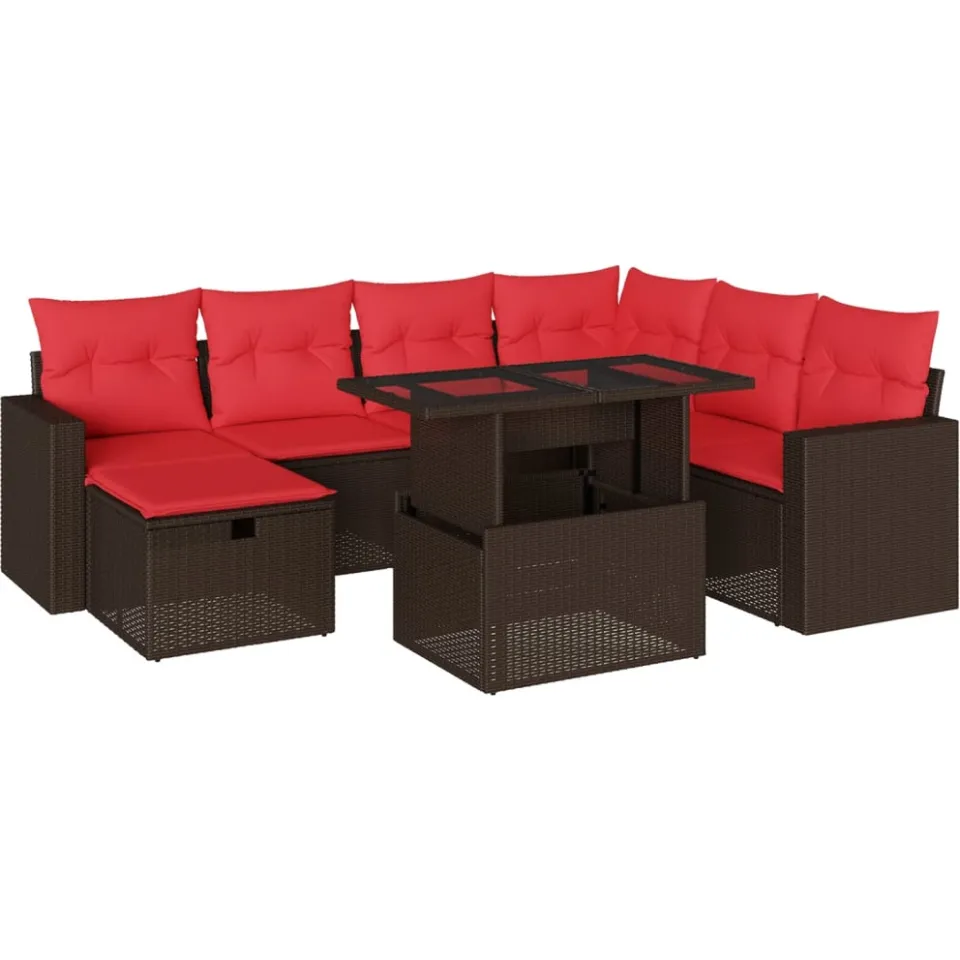 vidaXL 8-delige tuinbankset met kussens, bruin polyrotan, foto 3