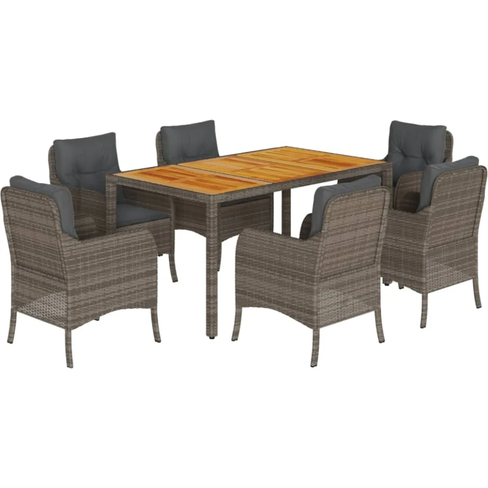 vidaXL 7-delige Tuinset met kussens poly rattan grijs