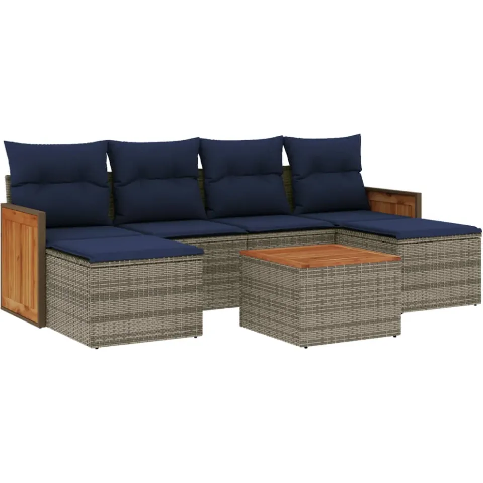 vidaXL 7-delige tuinbankset met kussens, grijs polyrotan, foto 3