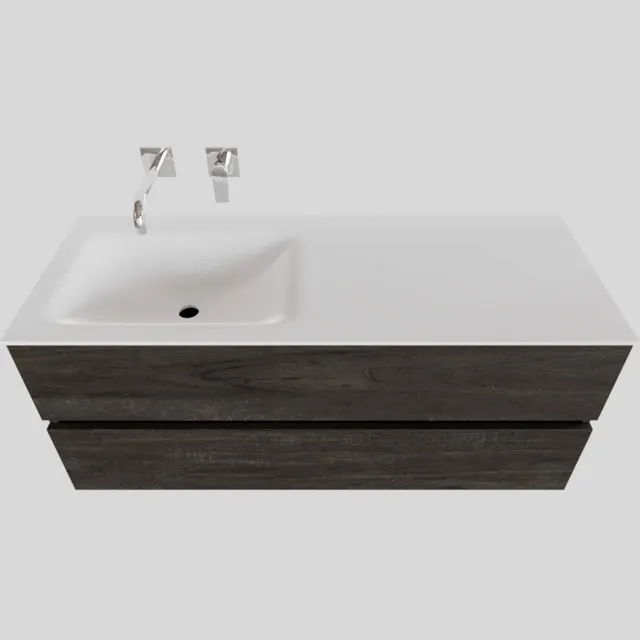 Boss & Wessing Badkamermeubel Solid Surface BWS Oslo 120x46 cm Links Wood Dark Brown (0 kraangaten) Houtlook